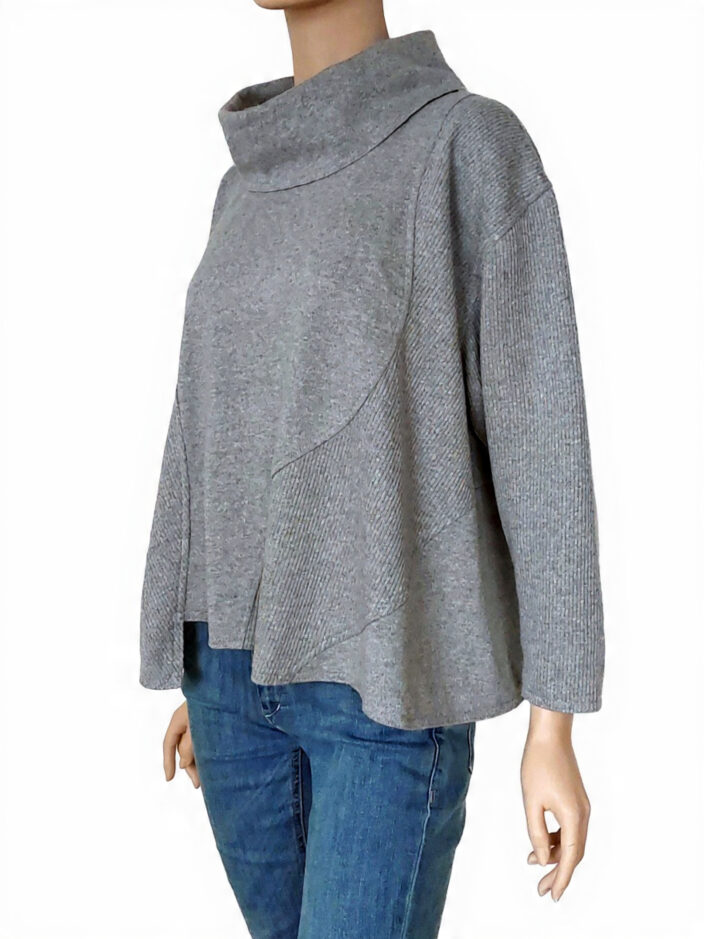 Katoenen damesrui, grijs, heuplang oversized met wijde col